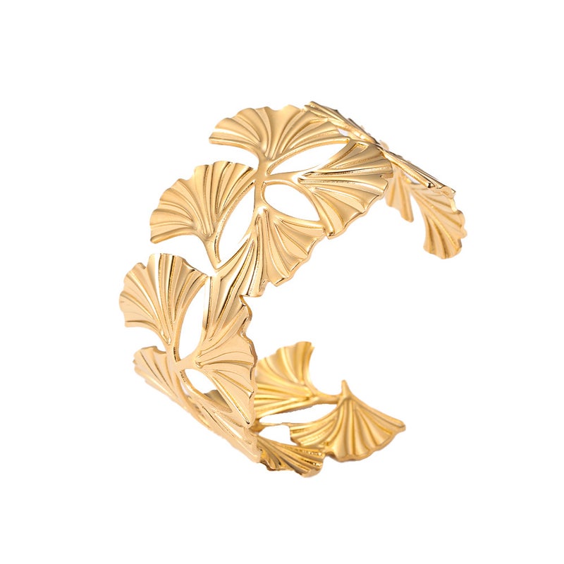 Selling Ginkgo Leaf Stainless Steel Bracelet Wide Version Opening Exaggerated High-End Women'S Gold-Plated Non-Fading Titanium Steel Bracelet - Image 1